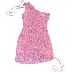 Lucy In The Sky One Shoulder 'Olivia' Dress-Pink Sequin-Size M-GUC